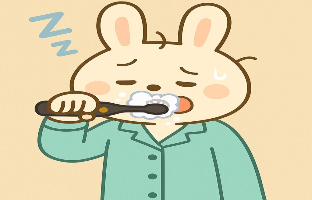 朝起きてすぐに電動歯ブラシで歯磨きしてるみどりん。